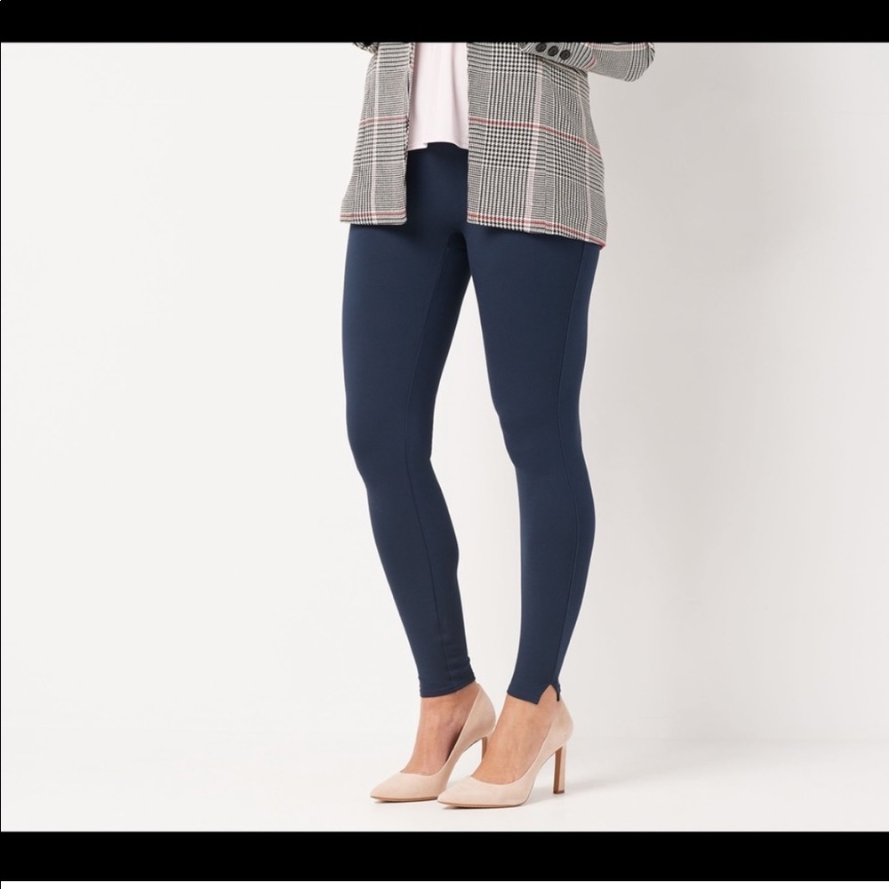 Spanx Ankle Length Ponte Hem Slit Leggings SZ MP Navy